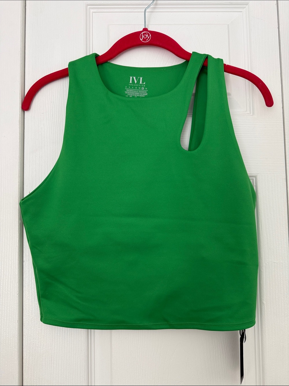 IVL KEYHOLE TANK Bright Green One-Shoulder Crop Size 12 Sport Bra